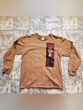 Supreme Brown Long Sleeve Graphic Tee with Vertical Print